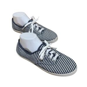 Striped Canvas‎ Shoes Women 9 Blue White Coastal Preppy Lace Up Tennis Casual